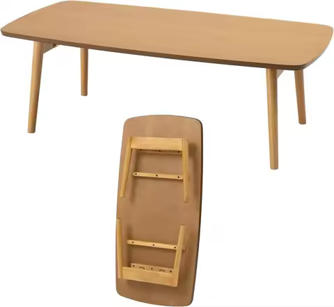 Folding Legs Table W41.3 x D20.5 x H14.0 Inches Natural Oak and Rubber Wood Material Home and Living