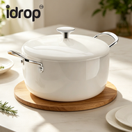 1 PCS - 24CM 琺瑯塗層鑄鐵煲 – 深型、不黏、無塗層,家用;適用於煤氣爐同感應爐;雙耳琺瑯煲
