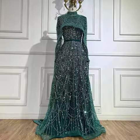 Serene Hill Hijab Muslim Nude A Line Long Cape Luxury Dubai Evening Dresses Gowns 2025 For Occasion 