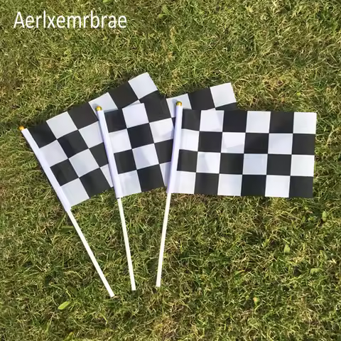 100Pcs 14*21Cm A Plastic Stick F1 Racing Hand Flag Checkered Flag Cheerleading Competition Products
