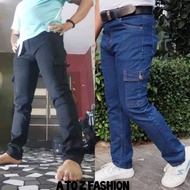 Good Quality 6 pocket Cargo Slimfit Jeans pants for Mans/Lelaki ( Unisex) kain getah.