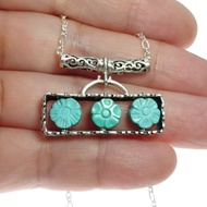 墜子 天然 高瓷 綠松石 土耳其石 小花造型雕刻 925銀飾 項鍊