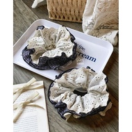 Blue plaid Scrunchie with lace (4 layers)