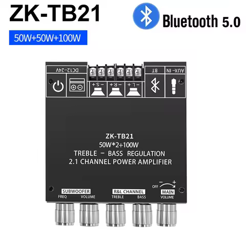 ZK-TB21 2.1 Channel Bluetooth 5.0 Subwoofer Amplifier Board 50W X 2 + 100W Bass Audio Stereo Power A
