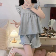Sleepwear Co 100% Cotton Pyjamas Woman Pajamas Women Set Short Sleeve Stripe Baju Tidur Wanita Cotto