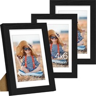 Vittanly 4x6 Picture Frame Set of 3, Display Pictures 3.5x5 with Mat or 4x6 without Mat for Wall Mou