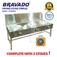 AMGA Stainless Steel DIY 3-Burner Kwali Range Dapur Gas 3 Tungku Stove Range/3 Kwali Range/3 Lubang 