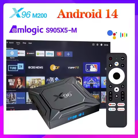 Android 14.0 Amlogic S905X5M X96 M200 TV Box Quad Core Build in AI-SR AV1 4K ULTRA HD 1000 LAN Dual 