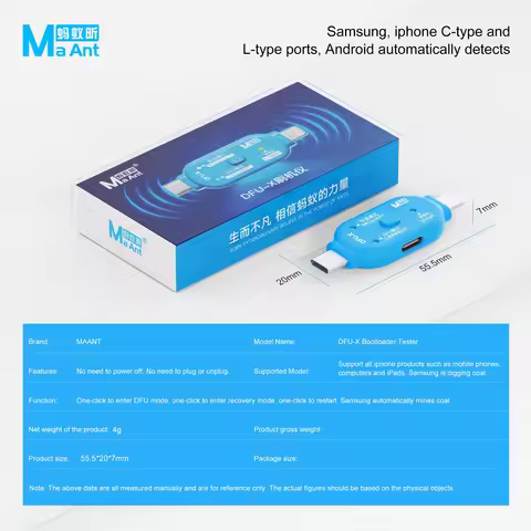 MaAnt DFU-X One-Click DFU Restore Tool Auto Detect Model No Plug-in Shutdown Phone Reboot Adapter fo