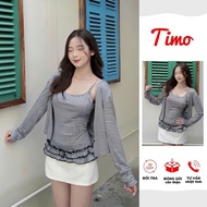 Women's plaid shirt with thin Jacket over youthful ulzzang style AOT061