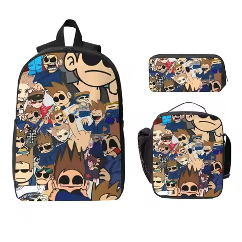 Eddsworld Backpack Student Boys Girls BookBag School Bag Computer Shoulder Bags 3ps Insulated Lunch 