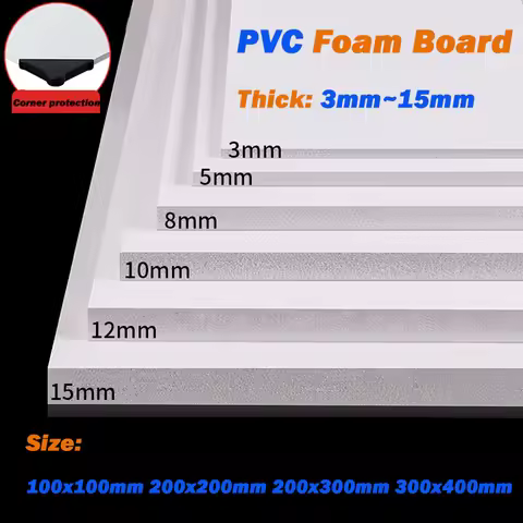PVC Foam Board Thickness 3/5/8/10/12/15mm Size 100x100mm/200x200mm/200x300mm/300x400mm Plastic Expan