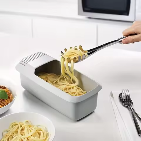 1PCS Plastic Pasta Box Microwave Noodles Pasta Cooker With Strainer Eco Friendly Spaghetti Vegetable