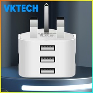 [Vktech] 1/2/3 USB Ports Wall Charger Adapter 5V 3.1A 2A 1A 3 Pin USB Power Adapter UK Plug Travel P