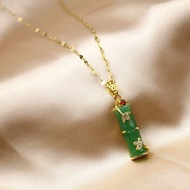 SSA 999 Gold Plated Bamboo Jade Pendant Necklace Chain