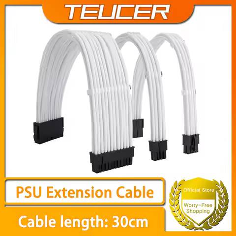 TEUCER PSU Extension Cable Kit 3-in-1 Set 30cm PSU to ATX 24Pin PCI-E 6+2Pin EPS 4+4Pin Cable With C