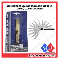 AMS Feeler Gauges 13 Blade Metric (100mm) (0.05-1.00MM) Gap Filler Thickness Feeler Measurement Tool