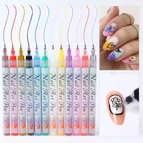 2/12pcs Graffiti Nail Pen Nail 0.5mm Black White Marker Drawing Abstract Lines Fine Detail Pattern D