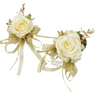 Corsage and Boutonniere Set, Handmade Artificial Peony Rose Wrist Corsage Wristlet and Groom Boutonn