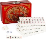 IRONWALLS Chinese Mahjong Mah Jongg Set, Traditional Majong Sets Chinese with 146PCS 0.87” Mini Mahjong Tiles, 2PCS Dot Dice &amp; 6.7” Wooden Carry Case for Travel, Family Gathering, Party
