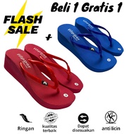 #Sandal Jepit Cewek Wedges Flipper Classic Bhan Spon Anti Slipp #Sendal Santai Hak 5cm Beli 1 Gratis