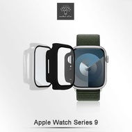 Metal-Slim Apple Watch Series 9 41/45mm 鋼化玻璃+PC 雙料全包覆防摔保護殼45mm 黑