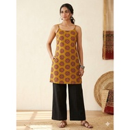 Red Black Ajrakh Floral Strap Cotton Kurti 🔴