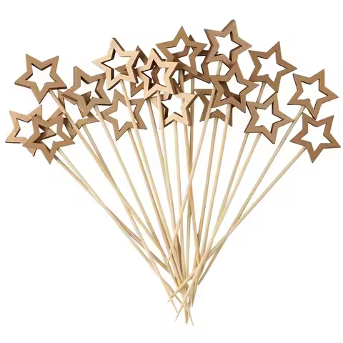 50Pcs Five Pointed Star Bamboo Cocktail Skewers Christmas Bamboo Skewer Barbecue Bamboo Skewer Bever
