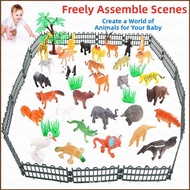 DC2 53pcs Zoo Wild Animal Toy Set Realistic Plastic Action Figure With Fence Tree Kids Educational T