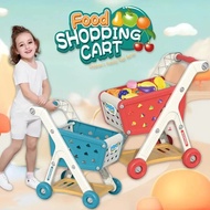 Children Supermarket Shopping Cart Toy with Pretend Play Fruits and Vegetables Set Christmas Birthday Gift Idea for Kids