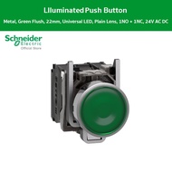 Schneider - XB4BW33B5 - สวิตช์ปุ่มกดมีไพล็อทแลมป์ แบบ LED หัวเรียบ - กดเด้ง Ø 22 มม. สีเขียว 1 NO +