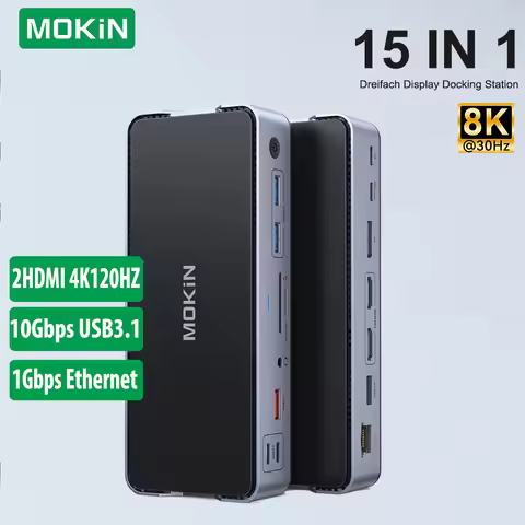 MOKiN 8K USB C Docking Station,Type C to Dual HDMI,DP,3USB 3.1,RJ45 1Gbps,Audio,PD100W,For MacBook P
