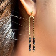 天然黑尖晶石耳環