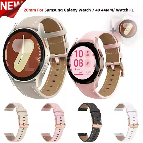 20mm Leather Band For Samsung Galaxy Watch 7 40 44mm Watch FE Bracelet GalaxyWatch 5 Pro 45mm/4 40 4