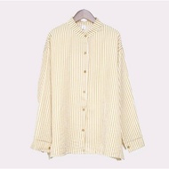 【READY STOCK AT Johor】CherryShop⭐Womens Striped Loose Casual Long Sleeve Shirt