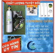 Bình Co2 (3Kg)+ Bộ Van Điện/ Van cơ Mufan+ cốc sủi Mufan+2 mét dây sủi chống gập. Full bộ Co2