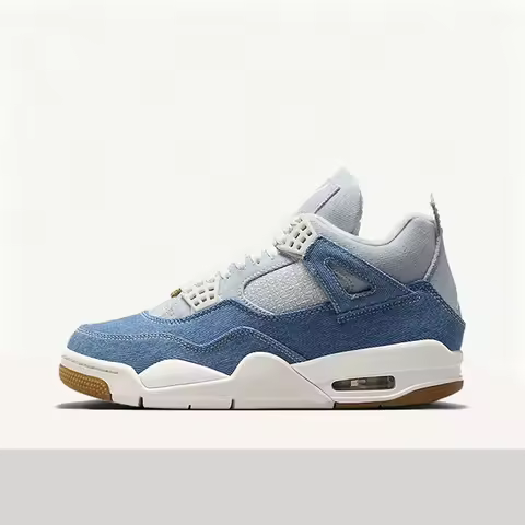 Nike Jordan Air Jordan 4 Fashion Denim Design Comfortable Mid-Top Retro Basketball Shoes Women's Whi