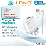 LDNIO A3511Q 65W Charger Set 65W Fast Charging Charger Adapter Set Wall Plug LDNIO Charger Adaptor S