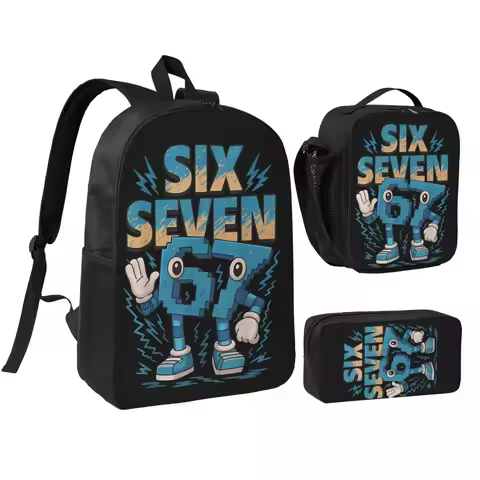 3pecs/set Kids Meme 67 Six Seven 6 7 Italian Brainrot Backpack for Student Laptop Daypack Lunch bag 