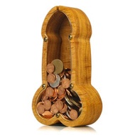 Adult piggy bank PENIS Wood dildo phallus dick sex toy Funny birthday gift