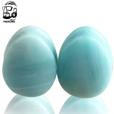 Natural Amazonite Stone Ear Gauge Plug Tunnel Teadrop Ear Expanders Stretcher Piercing 5mm - 25mm Pi