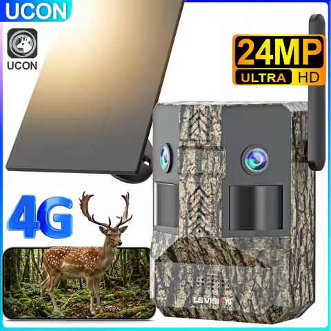 Solar Outdoor Trail Camera UCON 24MP 4G Solar Trail Camera Dual Screen Outdoor Cellular Trail Camera
