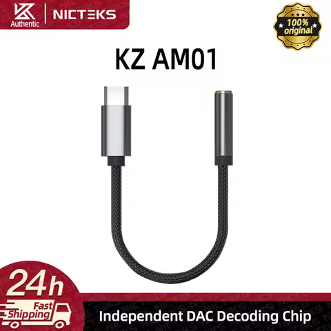 KZ AM01 Type C Cable 3.5mm Audio Adapter 32bit/384kHz Hi-Fi DAC+IC Amplifier Dual Chip Earphone Audi