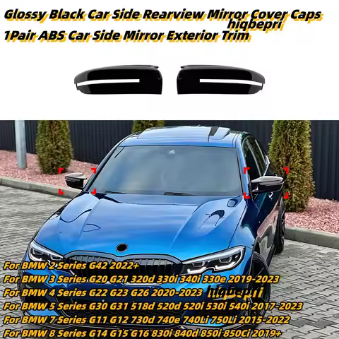 Glossy Black Car Side Rearview Mirror Covers For BMW G20 G21 G22 G23 G26 G30 G31 G11 G12 G14 G15 G16