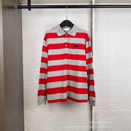 1:1！Original Standard Real Shot MIU 26SS Red Gray Striped Patch Embroidery polo Long Sleeve OS Loose