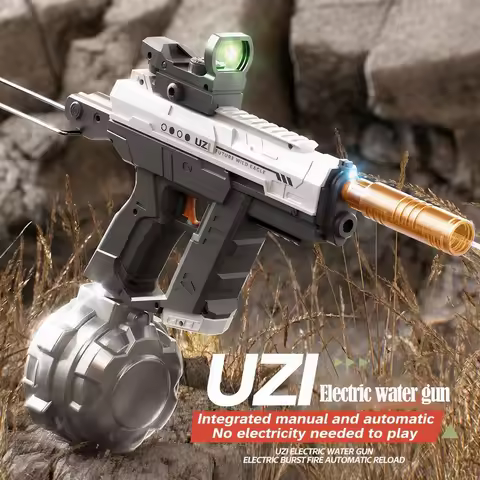 UZI Electric Water Gun with Scope Butt Mechanical Linkage Continuous Reloading Machine Automatic Gun
