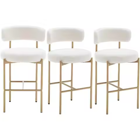 Bar Stools Set of 3, 26" Modern Counter Stools with Backs, White Upholstered Barstools for Kitchen I