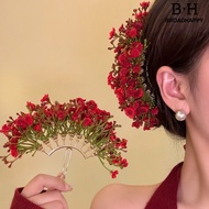 Broadhappy Women Hairpin Fringe Flower Design Easy to Wear Hair Stick Broken Hair Fixer Decorative B