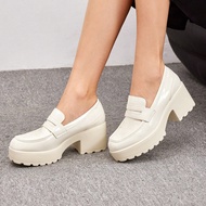 Giày nữ tối giản đế dày màu trắng da PU Penny Loafer đế xuồng cho kỳ nghỉ hè Giày giảm giá mùa hè Gi
