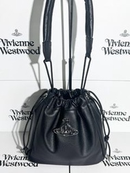 Vivienne Westwood 西太后 大號黑色荔枝紋抽繩水桶包 斜挎包 單肩包